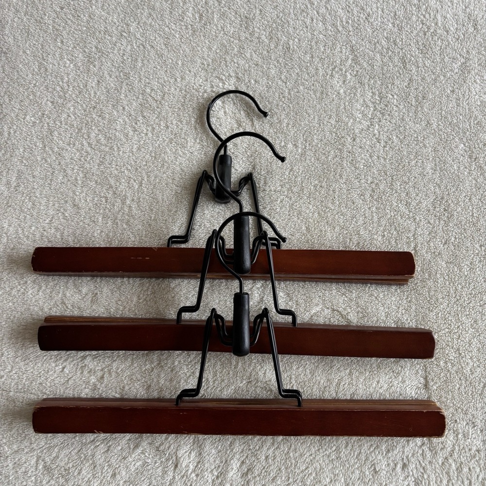 Wooden Pant‎ / Skirt Hangers (Lot of 3) Vintage Metal C-hook   11"